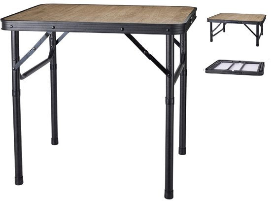Redcliffs Table de camping - aluminium - légère - bois/noir - 60 x 45 x 56 cm - réglable/extensible/pliable