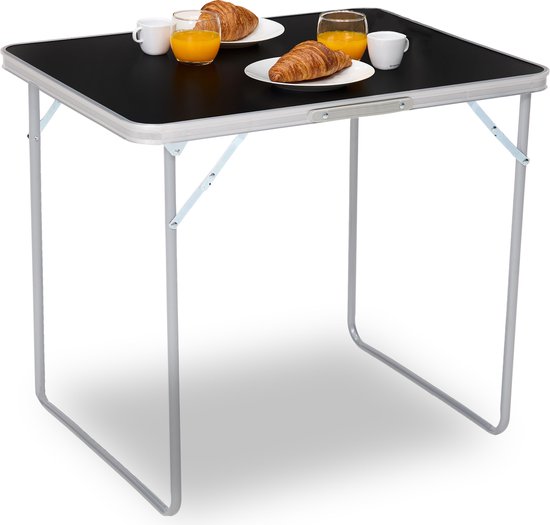 Infinity Goods Table de camping - Pliante - Table de jardin - 80x60x70 cm - Extérieur/intérieur - Poignée de transport - Compacte - Aluminium - Noir