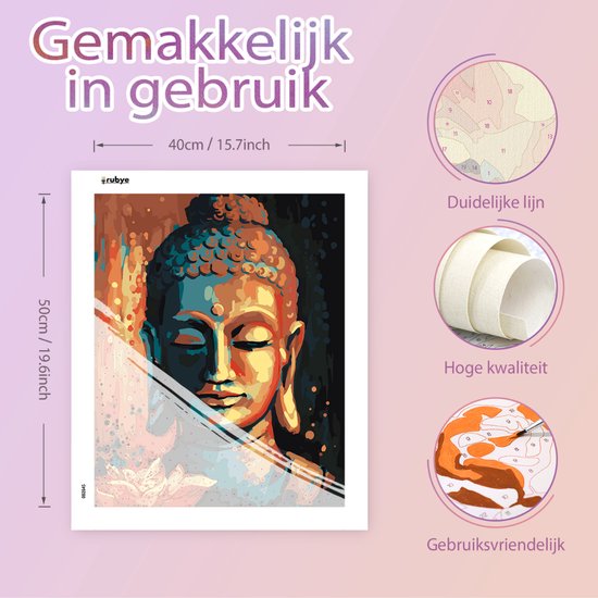 Rubye® Painting By Number Adults - Buddha - Peinture et pinceaux inclus - Canvas Painting canvas - Colour by Number - 40x50cm