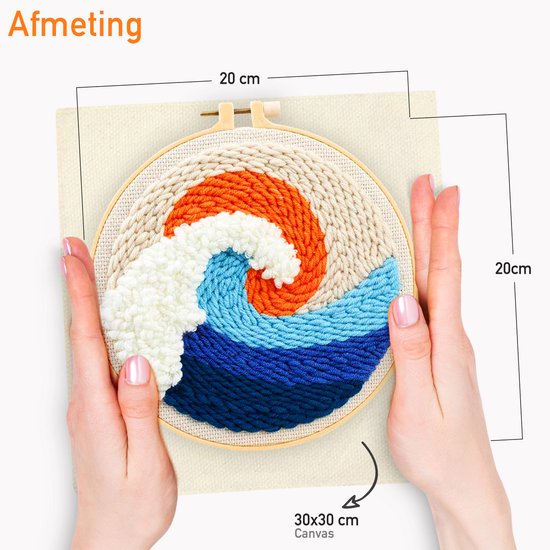 Happy Goods Punch Needle kit 2 designs SEA VIEW - Cercles de broderie avec aiguilles à broder et fil à broder - 18 couleurs set - Kit complet de broderie pré-imprimée pour adultes - hobby créatif