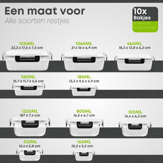 Savoré Kitchen Preserving Trays Set - Meal Prep Trays - Freezer Trays Glass - Airtight - 10 Pieces