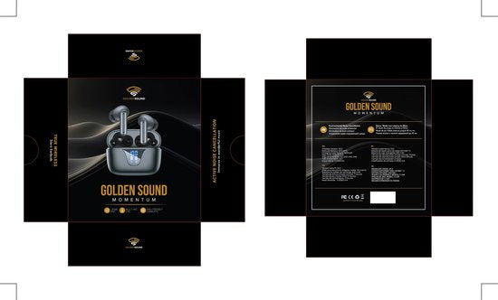 Écouteurs Golden Sound sans fil - Écouteurs sans fil - Écouteurs Bluetooth - Suppression active du bruit - Écouteurs pour le sport - Écran LED - Fonction tactile - Convient à tous les smartphones et ordinateurs portables