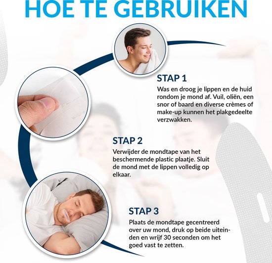 PurelyGoods® Ruban buccal - 90 pièces - Anti ronflement - Ruban buccal - Ruban de bouche - Myotape - Pansements buccaux