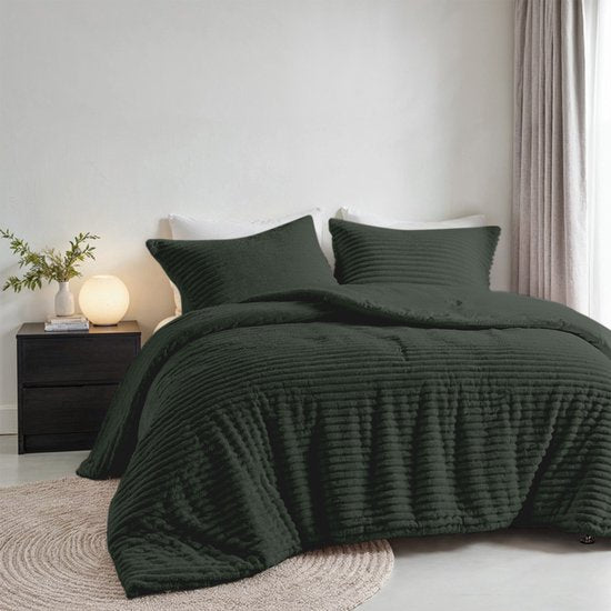 Zydante® Housse de couette Teddy Rib - 200x220 cm - Garden - avec 2 taies d'oreiller