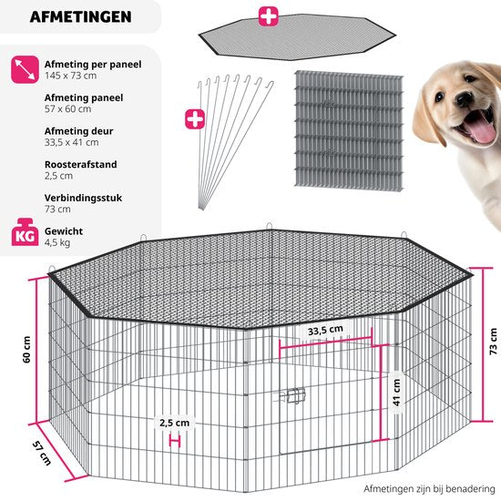 tectake® - Enclos extérieur avec filet de sécurité - Clapier pliable et extensible - Petits animaux, lapins, clôture pour chien, clapier extérieur - Enclos extérieur - Ø 145 x 73 cm