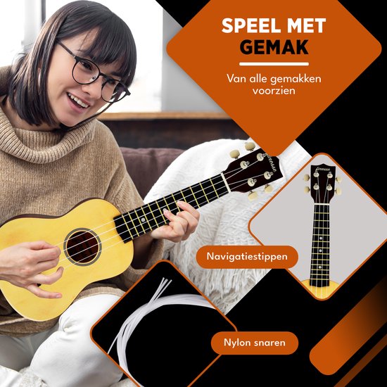 Finesse Ukulele - Starter set - 21" - Ukulele - Toy Guitar - Enfant - Instrument de musique - Couleur bois