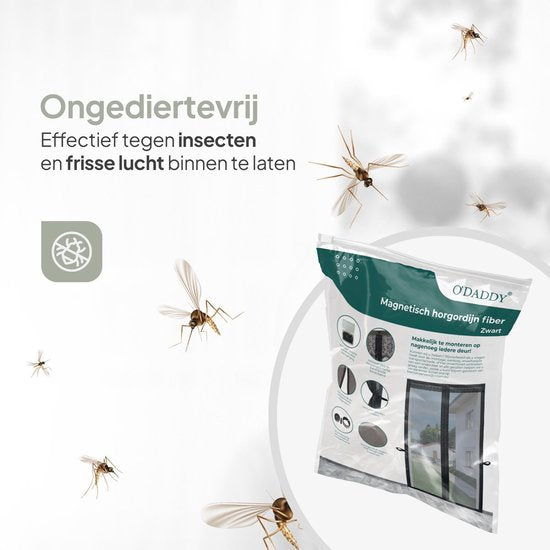 O'DADDY® Rideau de porte Deluxe FIBER - Rideau anti-moustiques magnétique - Pour les nouvelles constructions et les portes standard - Installation facile - Moustiquaire de porte noire - 92x220 cm