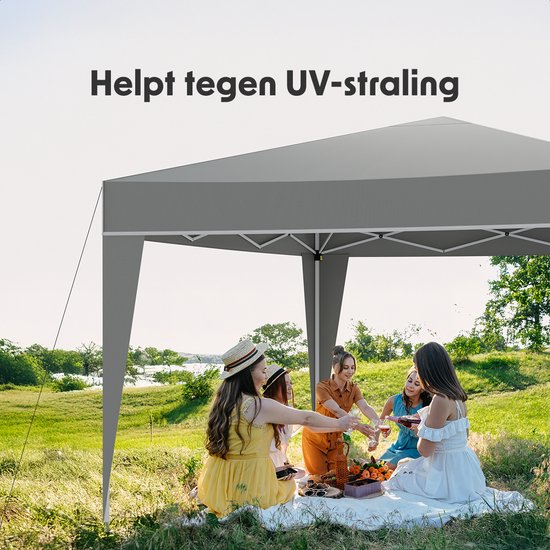 LifeGoods Party Tent Plus - Tente pliante - 3x3 m - Montage facile - Armature renforcée - Imperméable - Sac de transport - Gris
