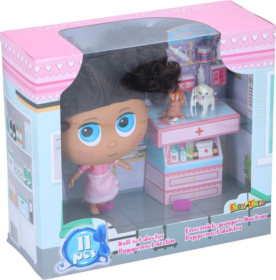 Eddy Toys Set de poupées - avec accessoires - 20x11x19cm - thème du docteur