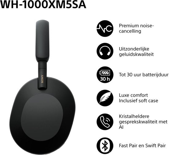 Sony WH-1000XM5SA - Casque d'écoute sans fil avec réduction du bruit - Edition limitée avec étui souple - Noir