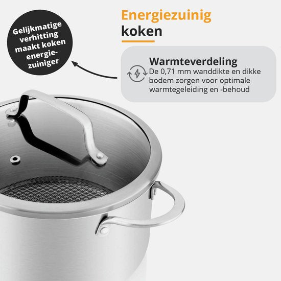 ETA HoneyComb Pan Set pour induction et toutes sources de chaleur - Résistant au four - Jeu de 4 poêles avec couvercle en verre - Acier inoxydable - antiadhésif - Acier inoxydable