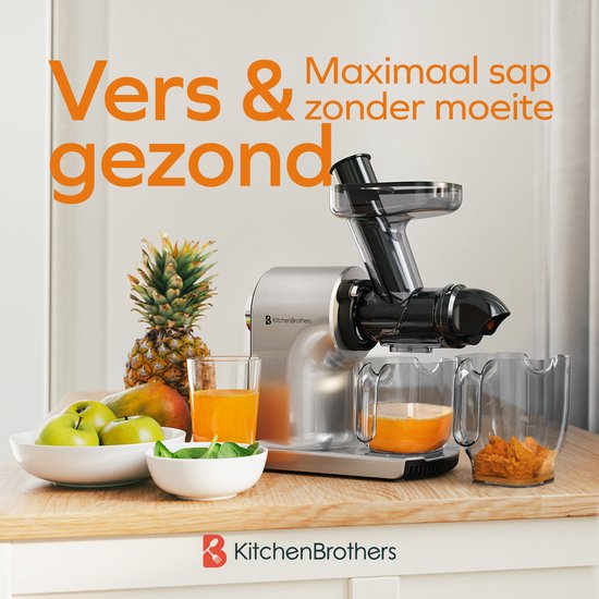 KitchenBrothers Slowjuicer - Compact - Extracteur de jus - Presse-légumes et fruits - 45 mm - 500 ml - Gris
