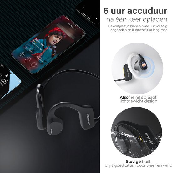 Soundvibe® Bone Conduction Headphone Black - Casque de sport - Ecouteurs de sport - Ecouteurs sans fil - Résistant à l'eau - Carte mémoire interne de 8 Go - Casque de sport - Pour tous les téléphones et ordinateurs portables - Ecouteurs de course - Ecoute