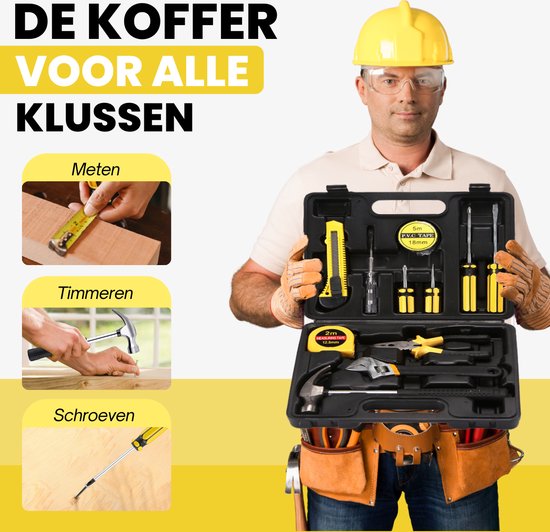 Mallette à outils Vertrex remplie - Outils - Set d'outils - Mallettes à outils - Set de tournevis - Ruban à mesurer - Marteau - Tournevis - Couteaux Stanley - Clé à molette
