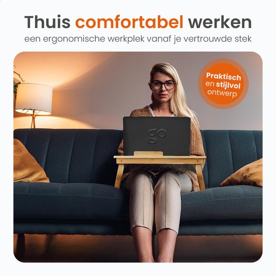 Table pour ordinateur portable Goliving - Hauteur 39 cm - Plan de travail réglable et pliable - Table pour ordinateur portable ergonomique - Table de banc - Table de lit - Support pour ordinateur portable - Bois