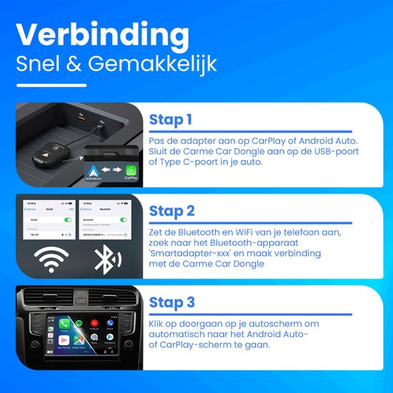 CarMe Luxe 2-in-1 Car Dongle - Wireless CarPlay & Android Auto - Modèle 2024 - Noir