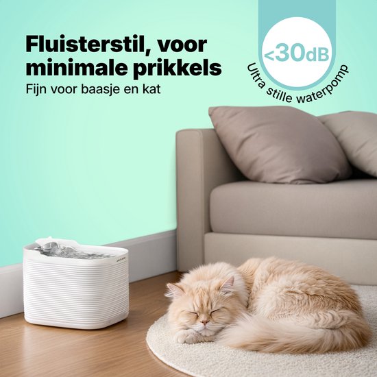 Jake & Jacky Abreuvoir inox sans fil pour chat et chien - Avec capteur et pile - Fontaine à eau pour chat - Abreuvoir pour chat - Bol à eau - Silencieux - Filtre inclus - 2.5L - Blanc