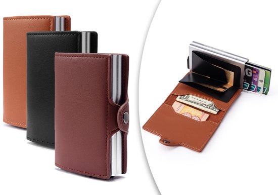 Milanoro - Protège-cartes bancaires compact avec technologie RFID blocking - Marron foncé - Double protège-cartes bancaires