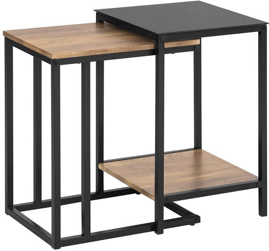 SoBuy FBT99-F Table d'appoint - Composition noire Table à café en bois Lot de 2
