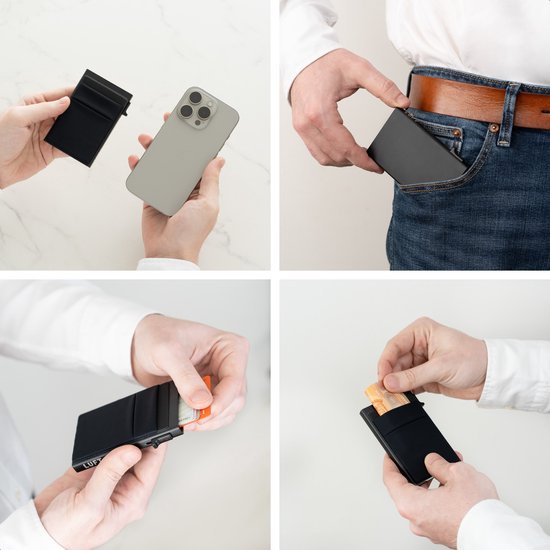 Porte-cartes pour 10 cartes - Sécurisé - Extensible - Protection RFID - Carte - Portefeuille - Aluminium - Homme - Pour hommes et femmes - Porte-cartes - Noir