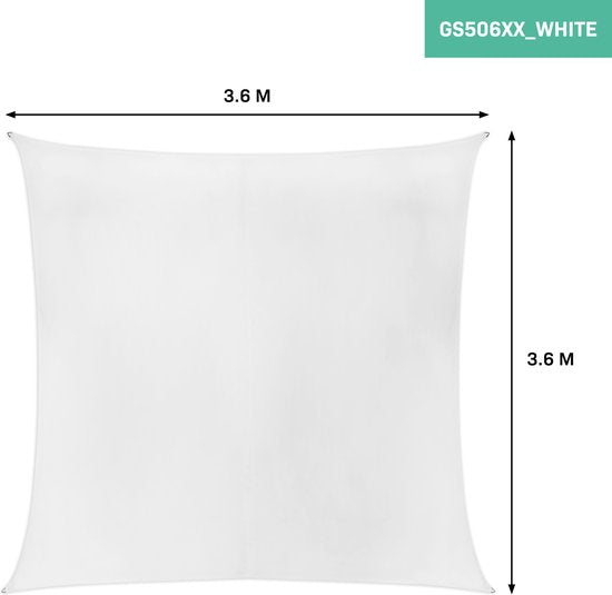 VONROC Premium Toile d'ombrage - Carré - 360x360 cm - Hydrofuge - Blanc - Sac de rangement et cordon de fixation inclus