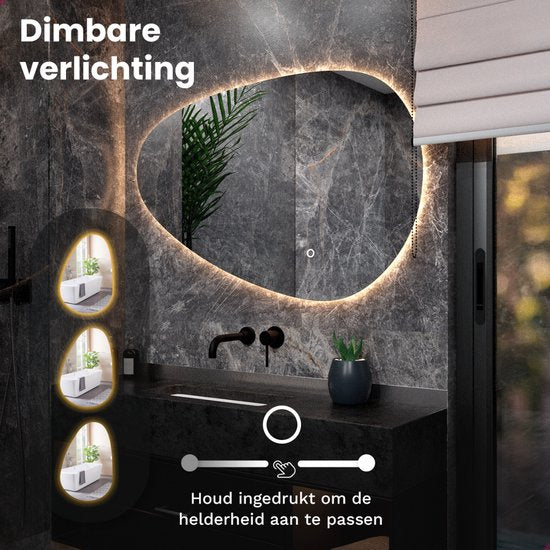 Mirlux Miroir de salle de bain avec éclairage LED - Asymétrique - Miroir mural organique - Miroir de douche anti-condensation - Miroir mural 120x75CM