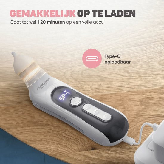 Vulpes Goods® BabyCare - Nettoyeur de nez pour bébé - Nettoyeur de nez électrique - Douche nasale électrique - Nettoyeur de nez - Lingette nasale - Aspirateur de nez - Grande batterie - USB C - PRO