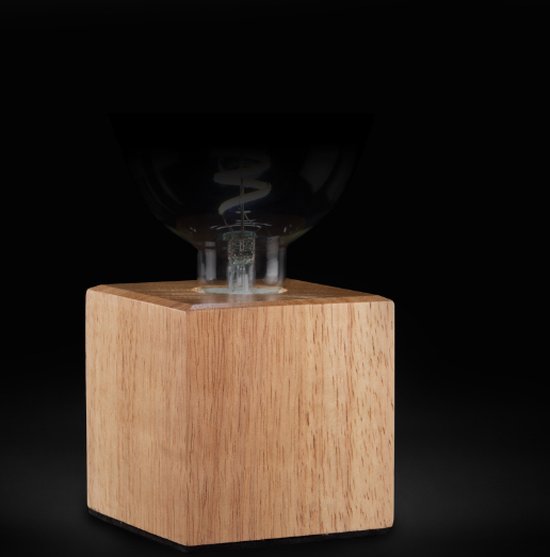 Pied de lampe, cube, câble avec interrupteur, E27, 60 W, IP20, chêne, 90 mm x 90 mm