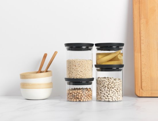 Brabantia Pots de stockage - Empilables - 2x 0.3 l & 2x 0.6 l - Gris foncé