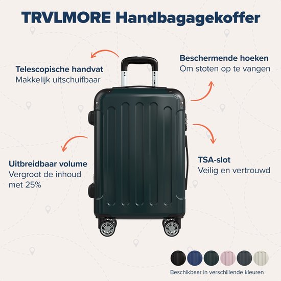 TRVLMORE Valise à main - 45L - Serrure TSA - Léger - Extensible - Trolley - 54x36x22cm - Vert foncé