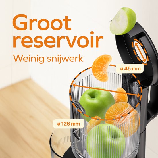 KitchenBrothers Slowjuicer - Vertical - Presse-agrumes - Presse-légumes et fruits - 126 mm - 750 ml - Noir