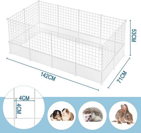 Parc à animaux XXL - Parc - Réglable - Intérieur - Parc à chiots - Petits animaux - Chatons - Blanc - 142 x 71 x 53cm