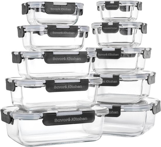 Savoré Kitchen Preserving Trays Set - Meal Prep Trays - Freezer Trays Glass - Airtight - 10 Pieces