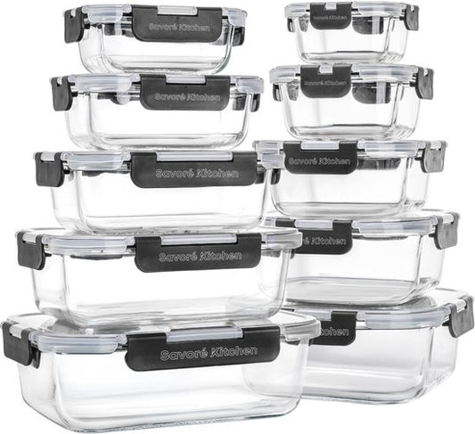 Savoré Kitchen Preserving Trays Set - Meal Prep Trays - Freezer Trays Glass - Airtight - 10 Pieces