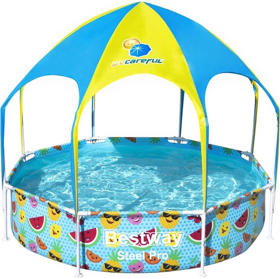 Bestway Steel Pro Kids' Pool - Parasol UV et pulvérisateur d'eau rafraîchissante - 244x51 cm