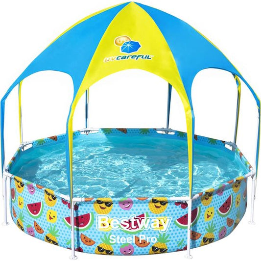 Bestway Steel Pro Kids' Pool - Parasol UV et pulvérisateur d'eau rafraîchissante - 244x51 cm