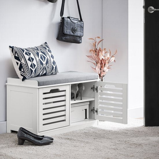SoBuy FSR23-II-W Banc d'entrée - Banc à chaussures blanc avec rangement