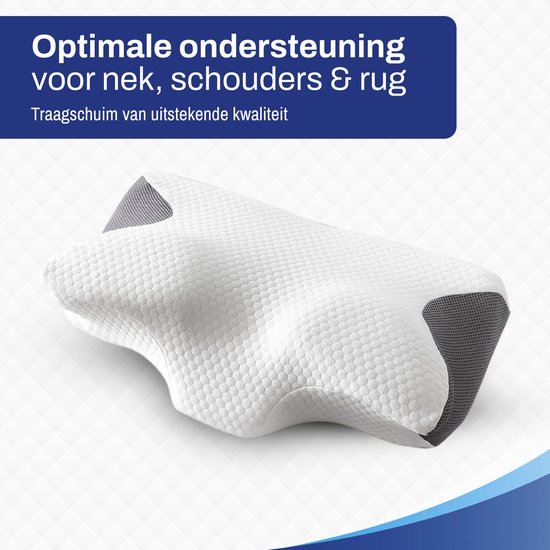Oreiller Butterfly Sleeptight - Oreiller orthopédique contre les douleurs cervicales - Oreiller ergonomique anti-ronflement - Oreiller d'apnée en mousse à mémoire de forme - 65x35x13cm