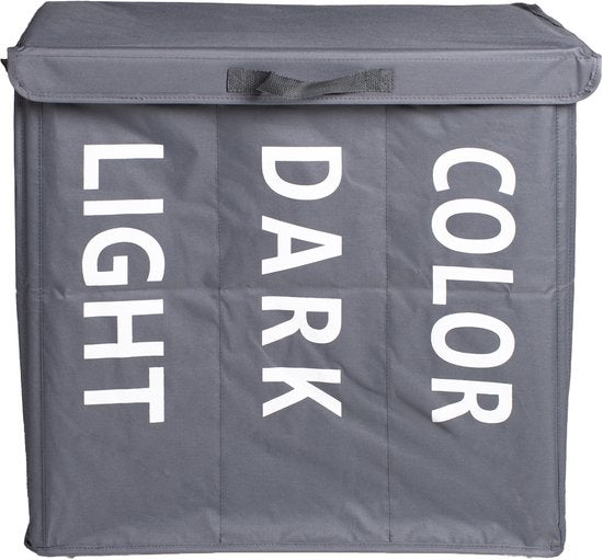Panier à linge Shine XL avec 3 compartiments pour le linge clair, foncé et de couleur - Avec poignées de transport et 4 roues - Durable - Capacité 120 litres - Gris