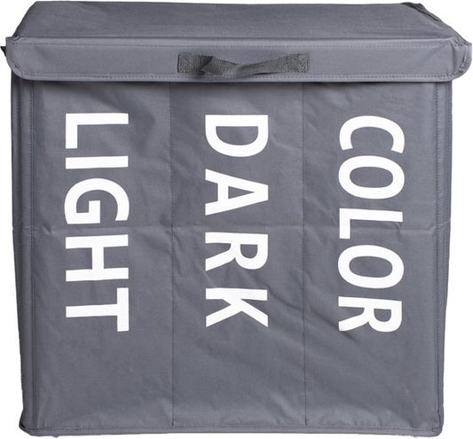 Panier à linge Shine XL avec 3 compartiments pour le linge clair, foncé et de couleur - Avec poignées de transport et 4 roues - Durable - Capacité 120 litres - Gris