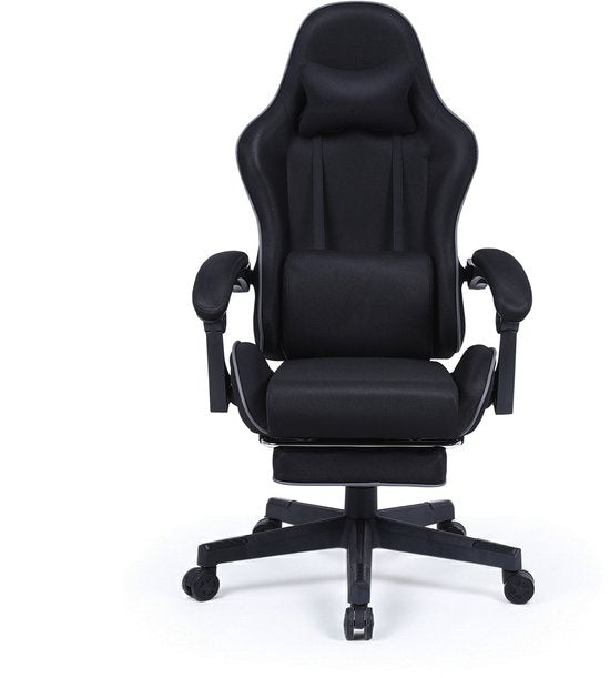 VDD Gaming - Fauteuil de jeu avec fonction de massage et repose-pieds - Fauteuil de jeu de couleur noire - Fauteuil de jeu avec coussin pour la nuque et dossier réglable - Fauteuil de bureau ergonomique avec accoudoirs rembourrés - Capacité de charge maxi
