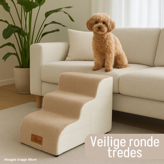By Cee Cee Marchepieds pour chiens - marchepieds robustes - marchepieds pour chiens - 3 marches - 40x57x40cm - marron et beige - Kai