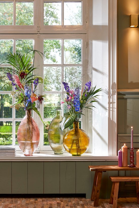 Mica Decorations Vase bouteille Firenza - H42 x Ø34 cm - Verre recyclé - Ocre