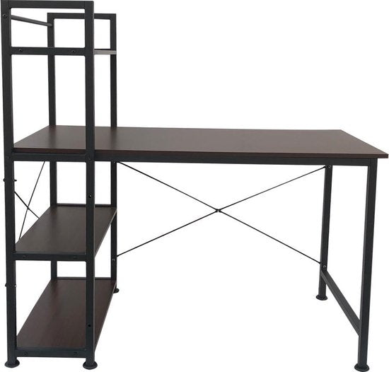 Bureau table informatique Robuste - 3 étagères de rangement - industriel vintage marron - métal bois