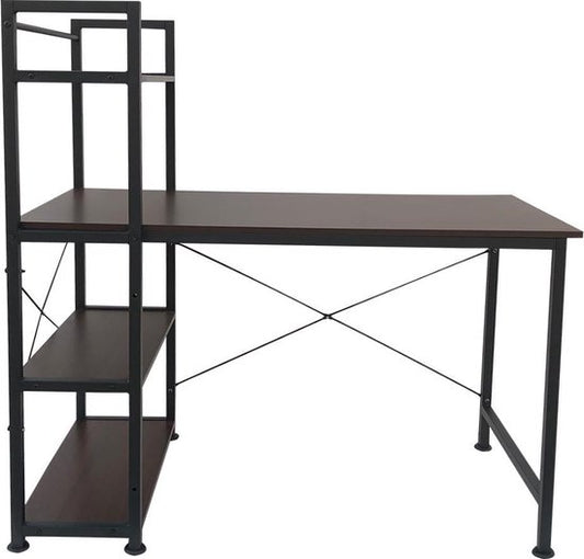 Bureau table informatique Robuste - 3 étagères de rangement - industriel vintage marron - métal bois