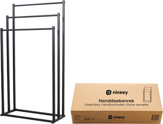 Niceey Porte-serviettes - 3 Bras - Métal - Noir