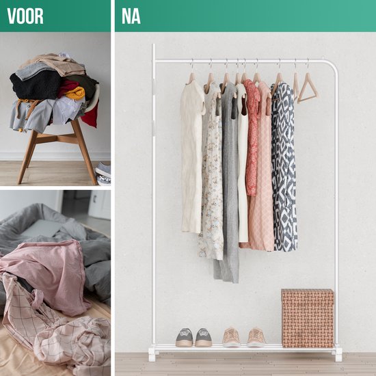 Avalo Portoir à Roulettes Blanc - Métal - 100x40x156 - Rangement Pour Chaussures