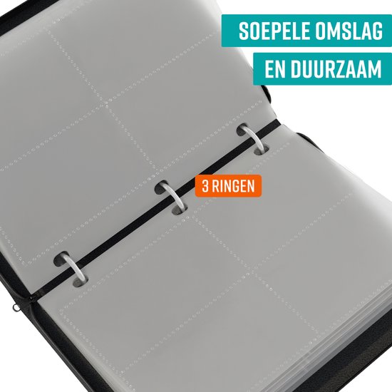 NAPI Collection Folder for 400 Cards - Reliure pour cartes - 4 poches - Faux cuir - Premium Card Binder with Zipper - 50 Pages - A5 - Black