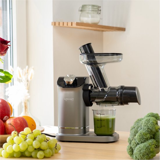 Safecourt Kitchen - Presse-agrumes lent - 700 ml & pressage à froid - avec moteur silencieux et anti-goutte - pour des jus de fruits et de légumes frais - plastique gris