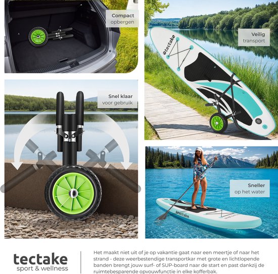 tectake® Chariot de transport pliable pour planche de surf - Espace pour 1 planche - Chariot pour planche de SUP gonflable - Chariot pour canoë ou kayak gonflable - Buggy pour Stand-up Paddle ou planche de surf